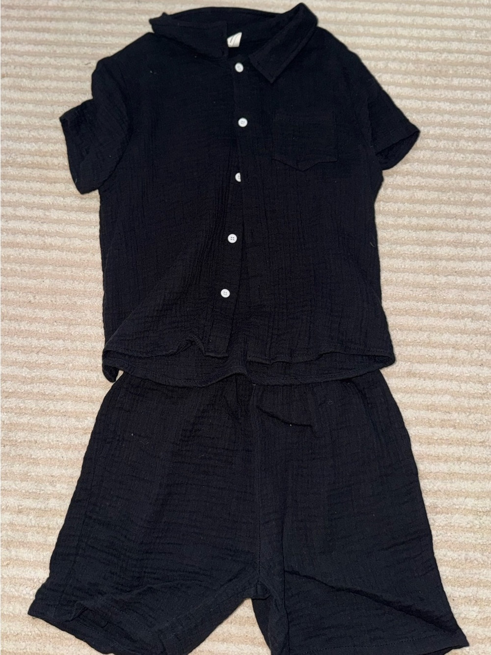 SHEIN Black Short Sleeve Button-Front Top & Shorts Set